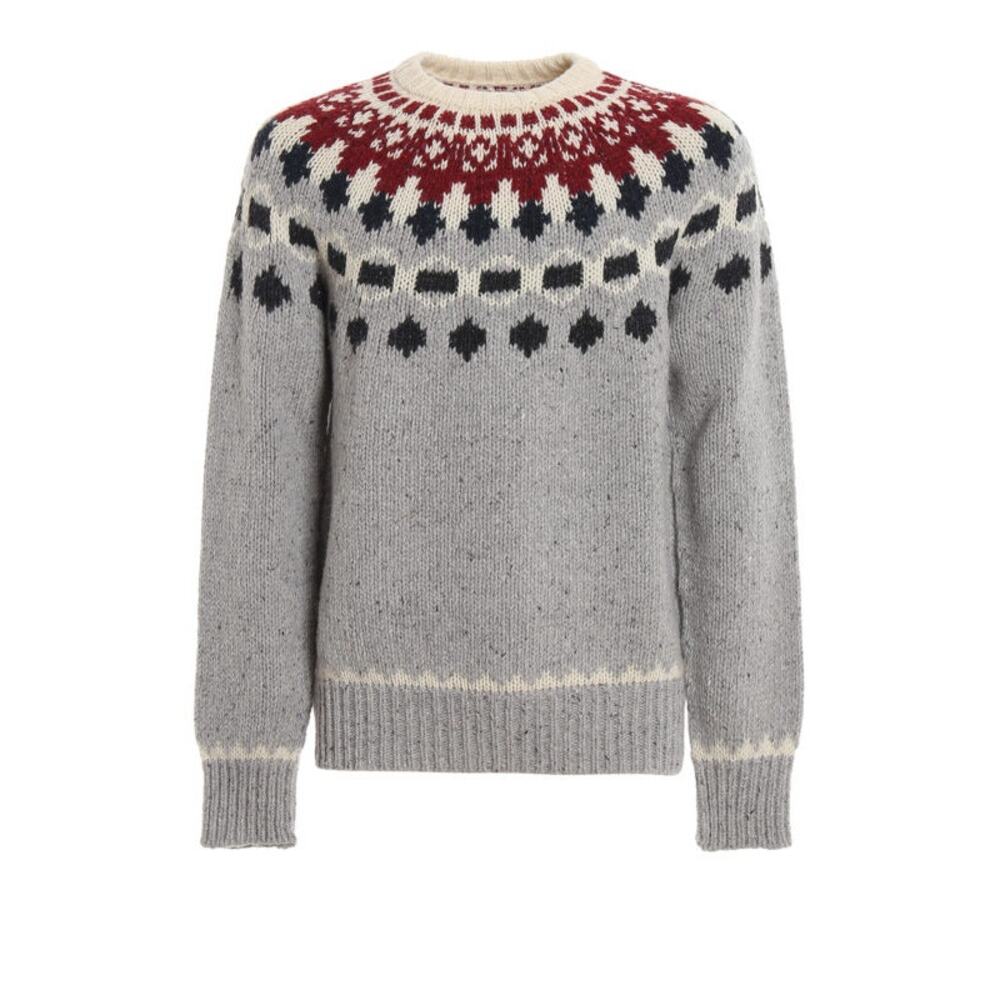 Woolrich Gray Nap Wool Knit Jacquard Nordic Crew Neck Sweater Jumper NEW Size XL